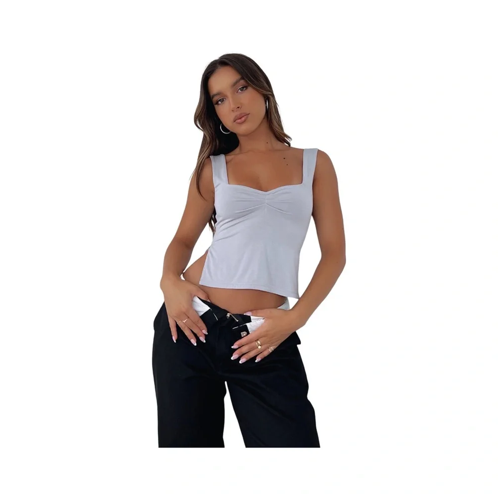 WHITE FOX 95% Modal Light Gray Cropped Tank Size Medium - Picture 1 of 8